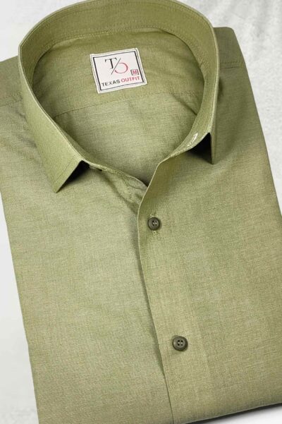 Olive Green Chambray Cotton Shirt