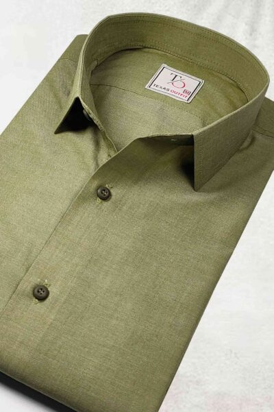 Olive Green Chambray Cotton Shirt