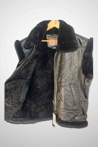 B11 Black Bomber Shearling Vest Jacket